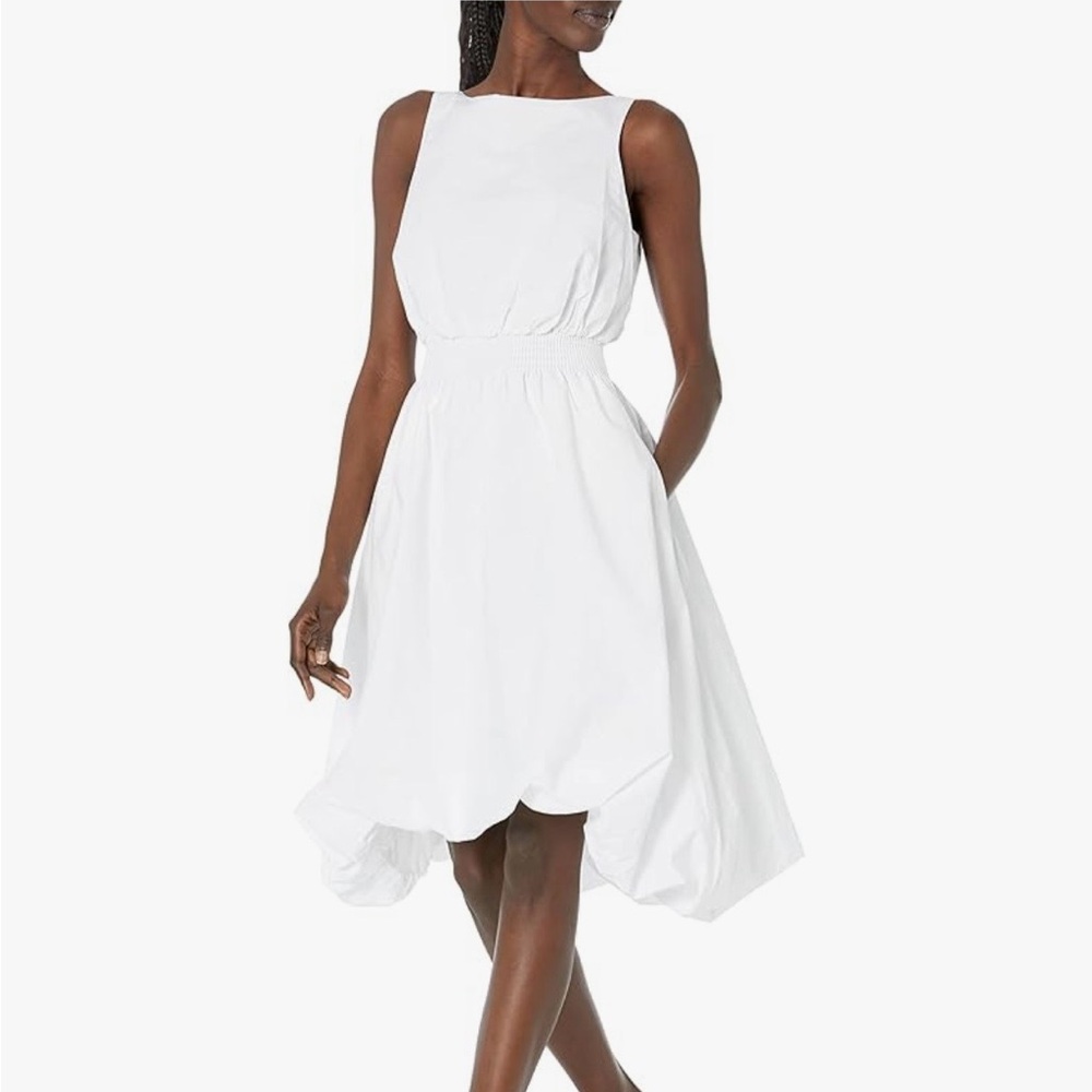 Trina Turk White elegant Hi Lo Smocked Sleeveless Dress Size XS minimalist